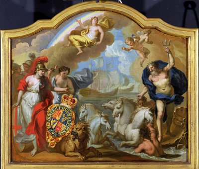 Allegoria del potere della Gran Bretagna per mare, disegno per un pannello decorativo per la carrozza cerimoniale di Giorgio I, c.1720 da James Thornhill